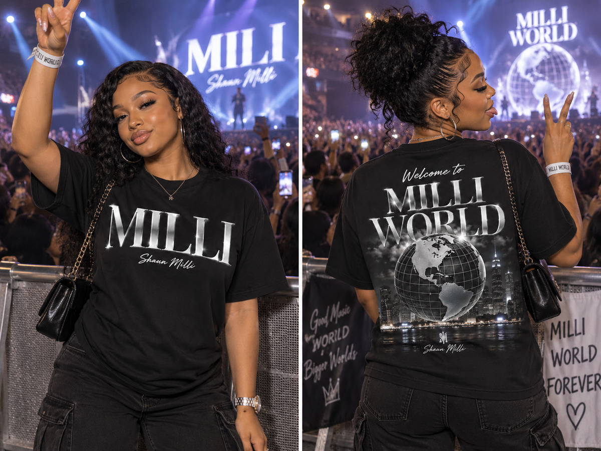 SHAUN MILLI WORLD GRAPHIC TEE SHIRT